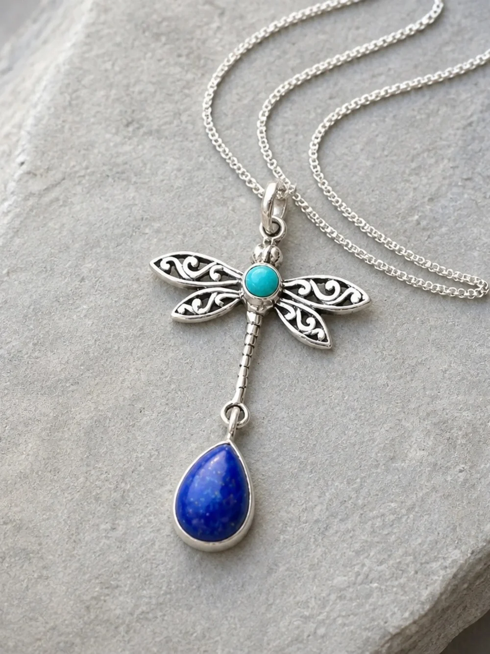 Turquoise & Lapis Dragonfly Necklace
